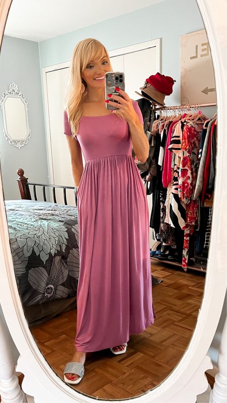 Stretchy off the shoulder maxi dress - I am in a small. Other colors available. Also comes in a long sleeve option - rhinestone sandal slides - summer dress - summer style - Amazon Fashion - Amazon finds 

#LTKshoecrush #LTKSeasonal #LTKunder50