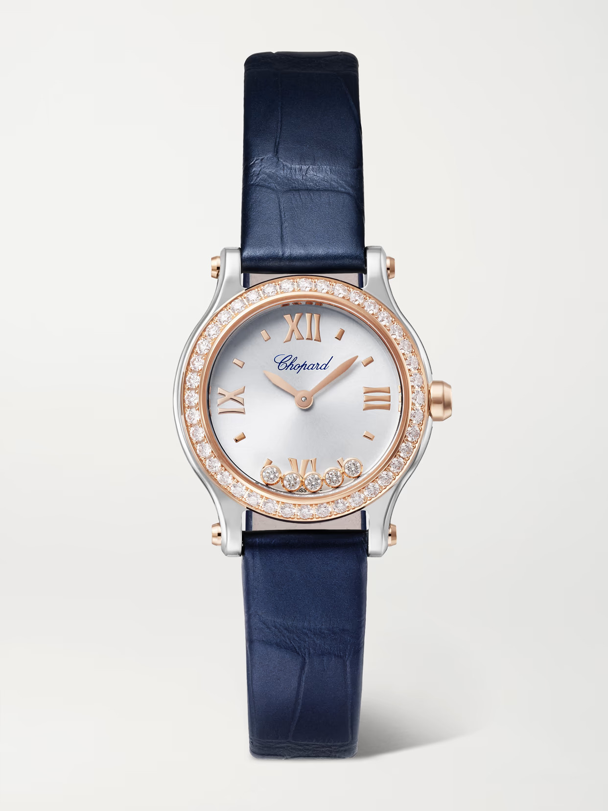 Chopard - Happy Sport 25mm 18-karat Rose Gold, Stainless Steel, Alligator And Diamond Watch - One size | NET-A-PORTER (US)