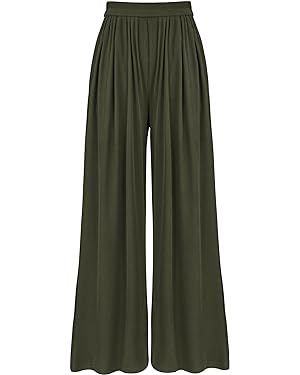 BTFBM Women's Casual Wide Leg Pants Spring Summer Clothes Pleated Elastic Waist Loose Palazzo Kni... | Amazon (US)