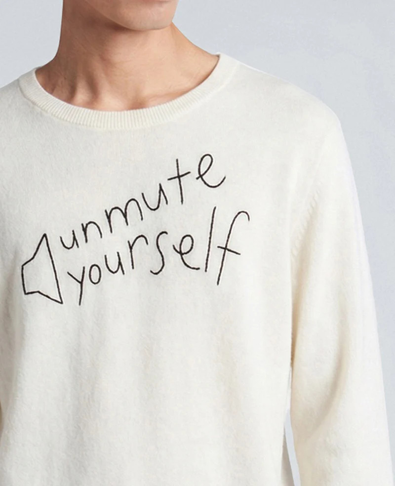 Lingua Franca Unmute Yourself Unisex Cashmere Crewneck Sweater | Kenneth Cole