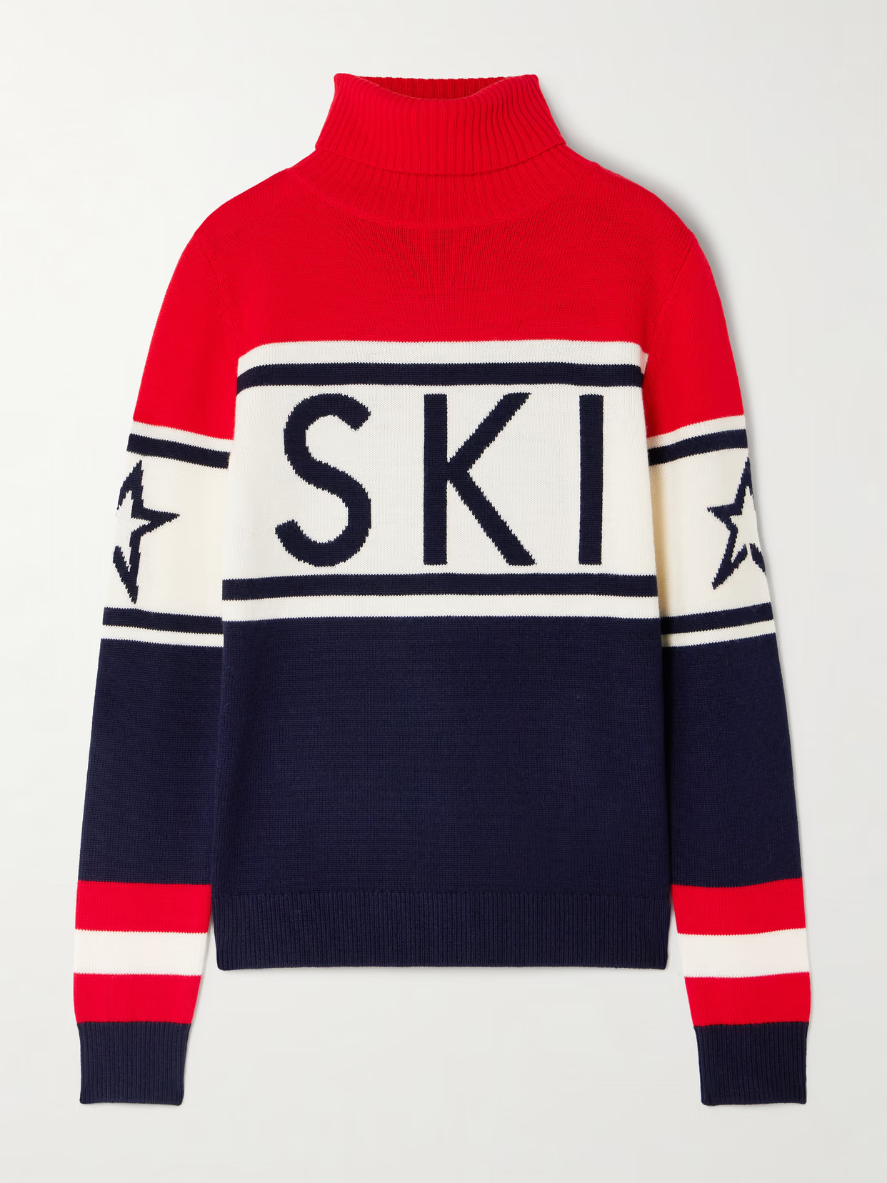 Perfect Moment - Schild Intarsia Merino Wool Turtleneck Sweater - Blue | NET-A-PORTER (US)