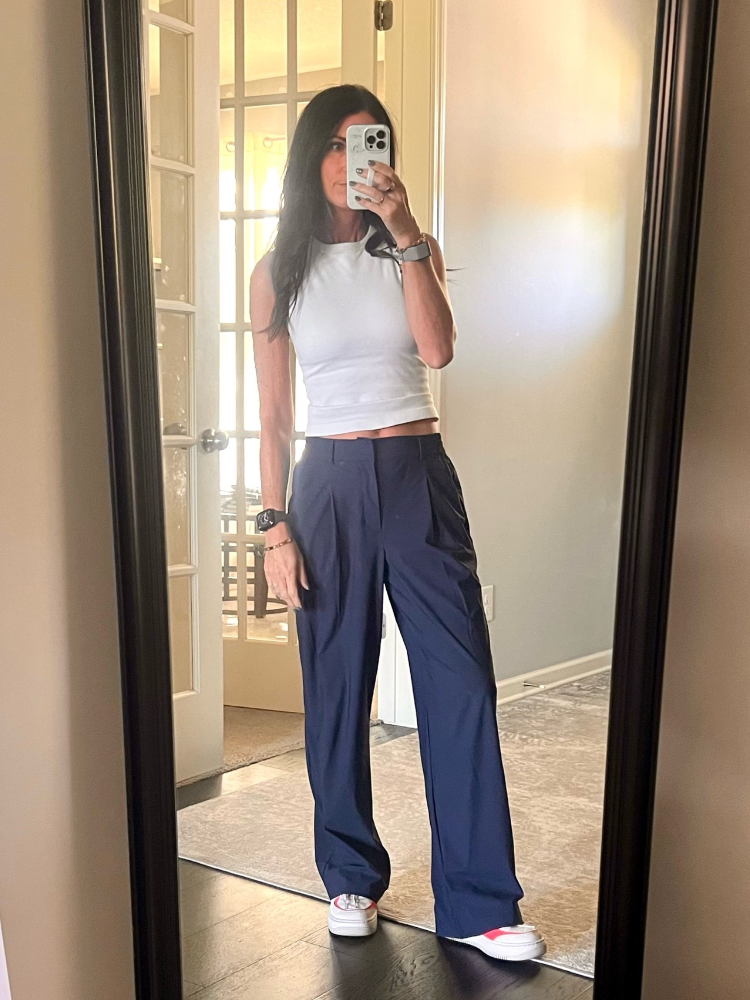 These trousers pants feel like activewear but look so nice!! Snap button, zip front, easy pockets. I grabbed the navy and sized up to a small for a more slouchy fit. I have a feeling I’ll wear these a ton. 🩶 They’re under $30 right now and come in lots of color and sizing options. These target tanks are also so easy to wear - I’ve got several colors and grab for them all the time! Wearing size small.

#LTKootd #LTKmomlife #LTKSaleAlert