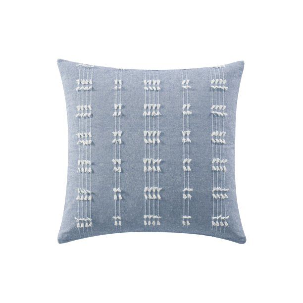 Mainstays Solid Textured Tasseled Stripe Decorative Throw Pillow, 18x18, Chambray, Single | Walmart (US)