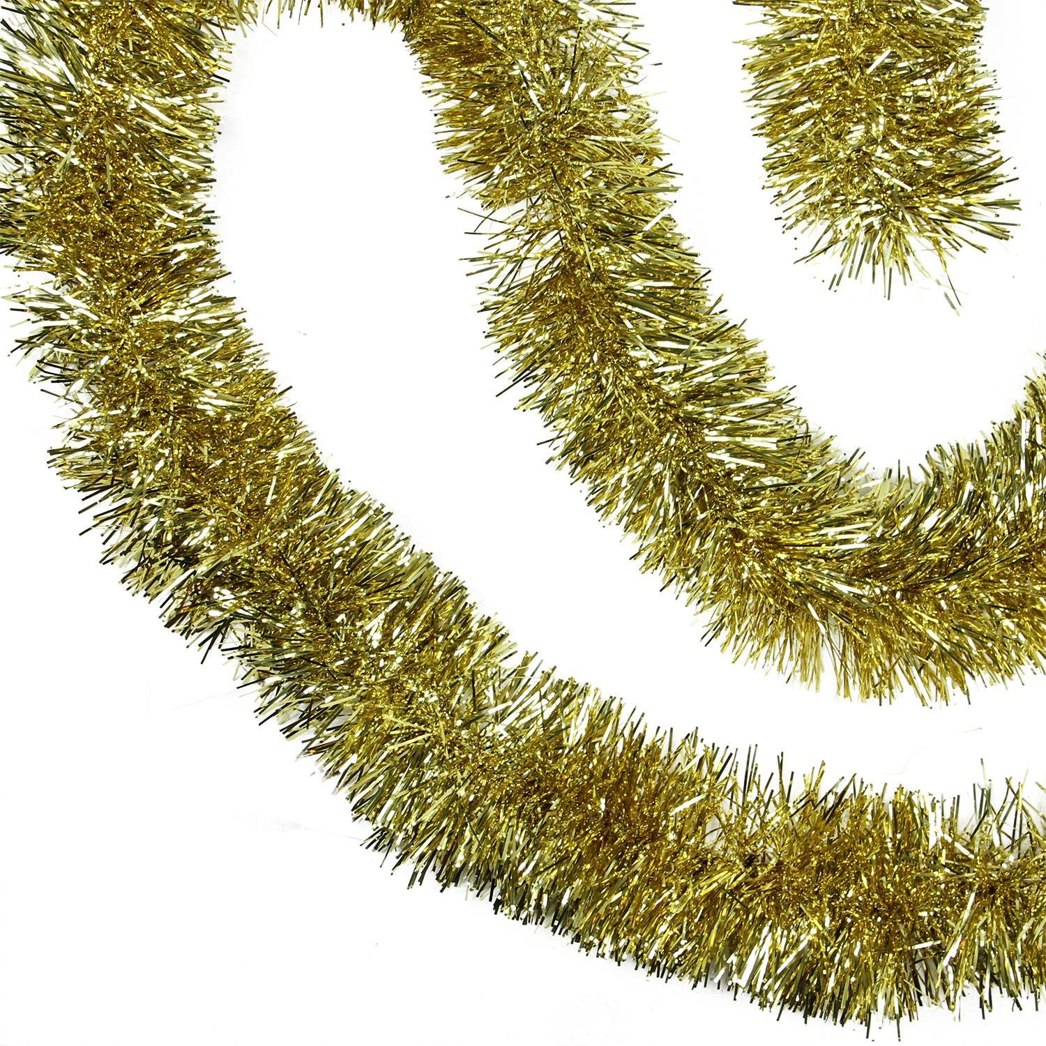 50' Traditional Shiny Gold Christmas Foil Tinsel Garland - Unlit - 3 Ply | Walmart (US)