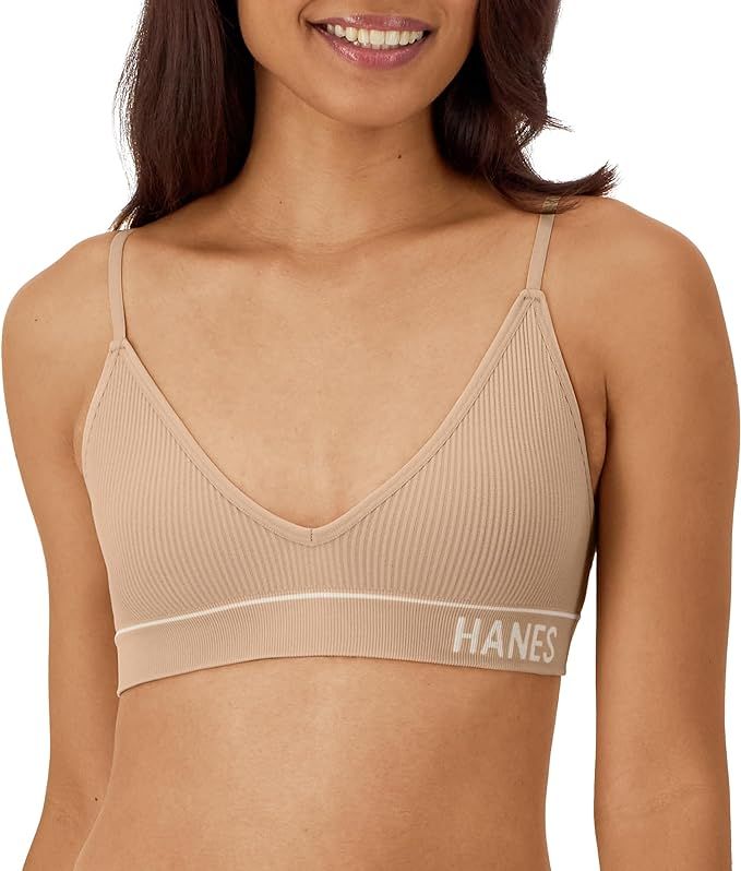 Hanes Womens Originals Seamless Triangle Rib Bralette, Soft Ribbed Bra, Comfortflex Fit | Amazon (US)