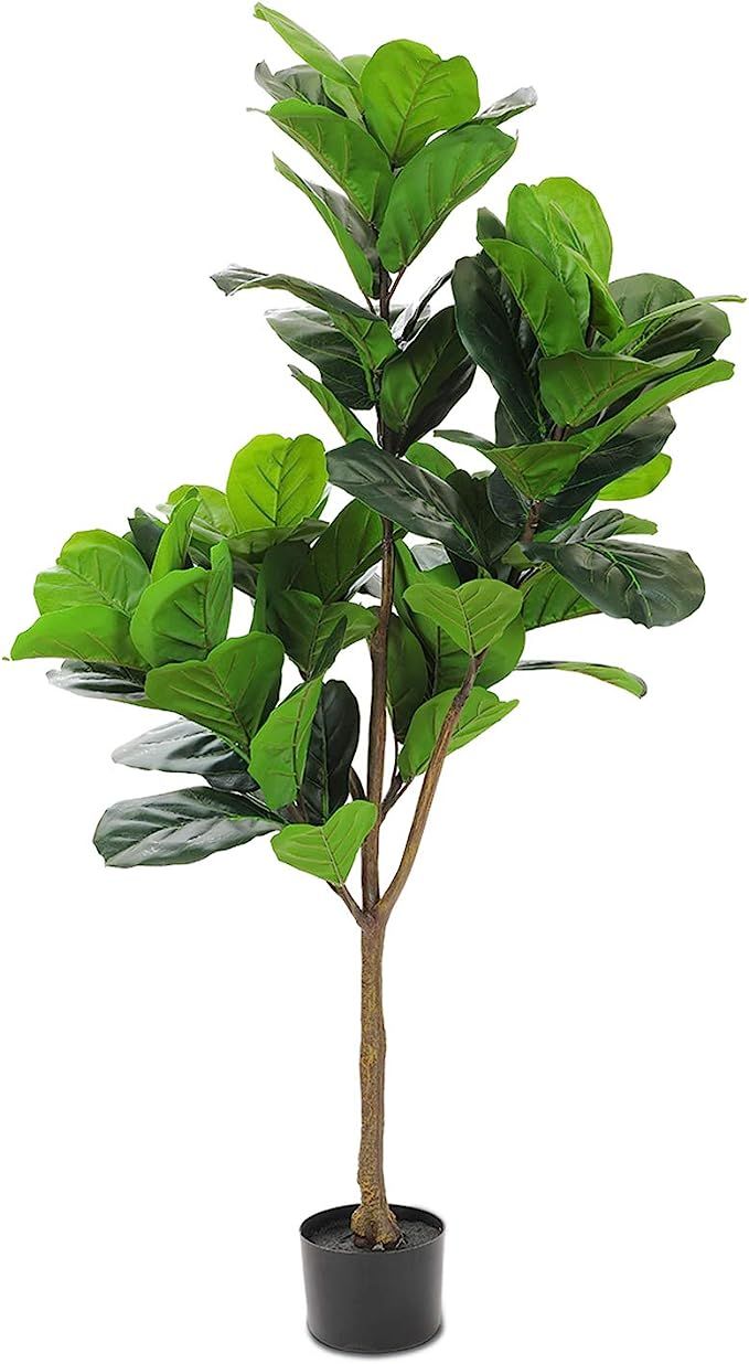 Realead 4.3ft Artificial Plant Fiddle Leaf Fig Tree Fake Tree in Pot Natural Faux Tree with 66 Le... | Amazon (US)