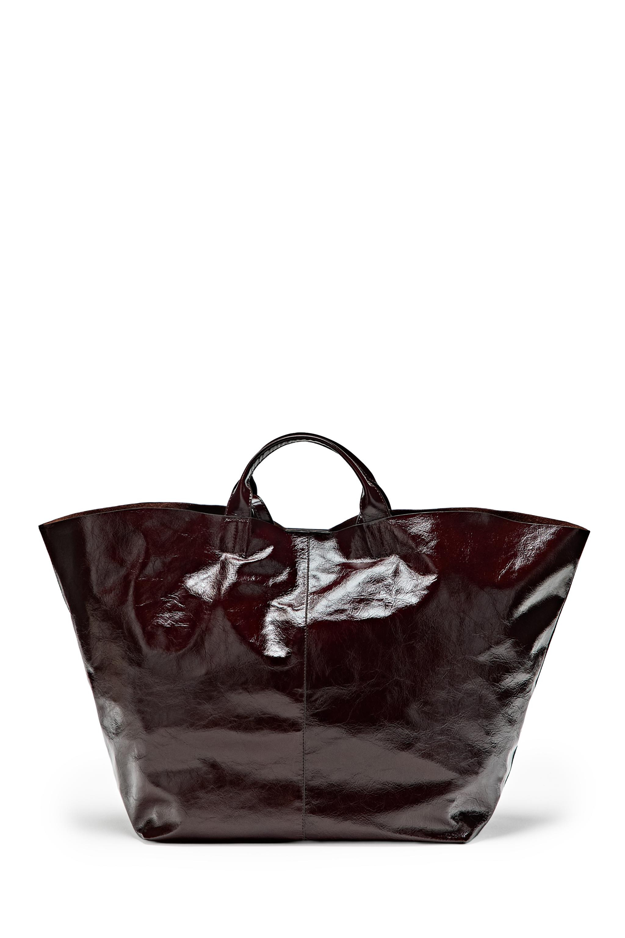 Maxi crackled nappa leather tote bag - Chocolate | Massimo Dutti UK