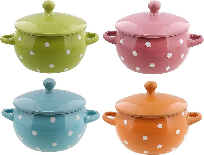 Polka Dot Soup Bowls with Lids and Handles - Set of 4 | Amazon (US)
