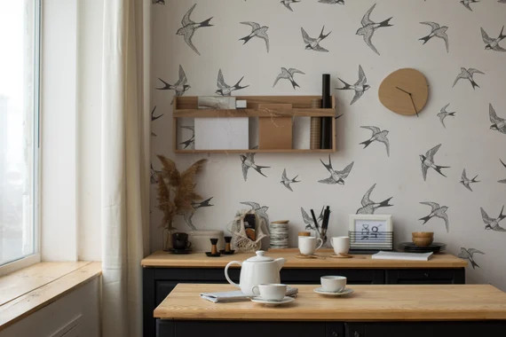 Flying Swallow Birds Wallpaper  Swallow Birds Peel and Stick - Etsy | Etsy (US)