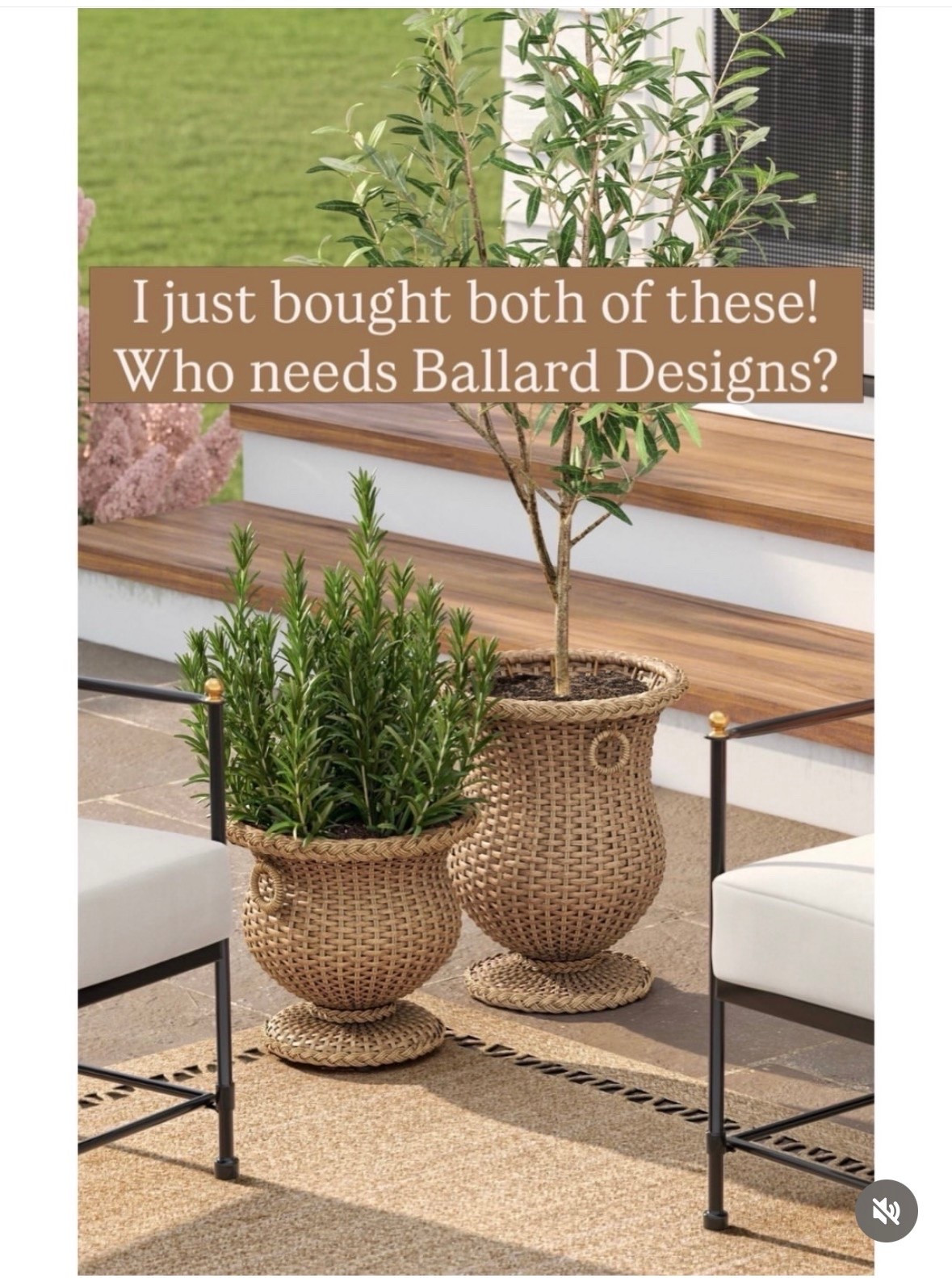 Woven urn planters from Target. Rattan planter, flower pot, patio, deck, porch