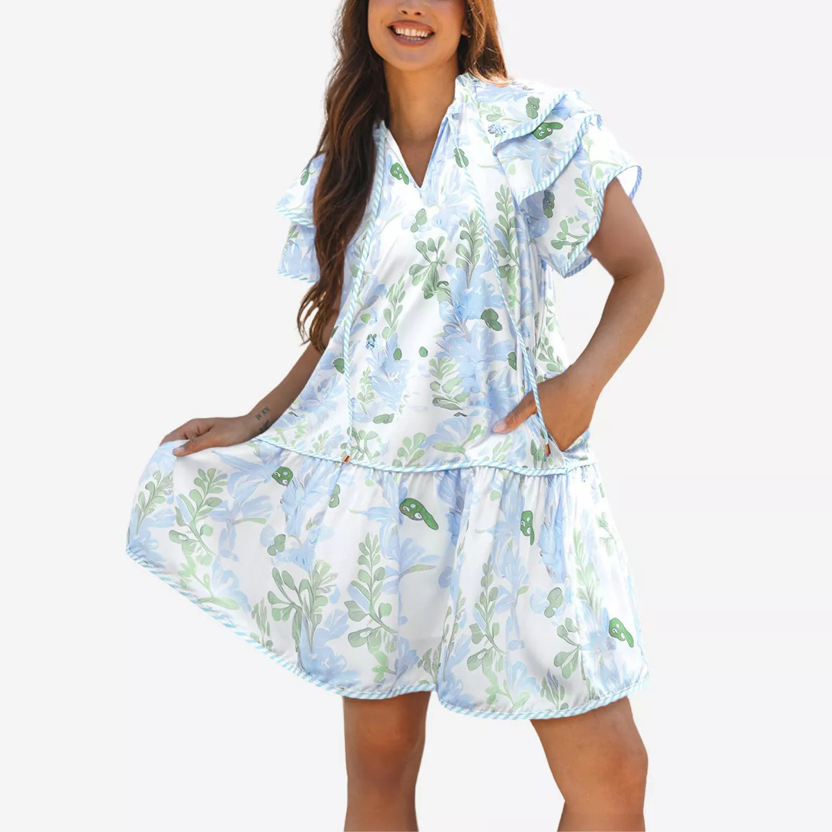 Amaryllis Women’s Floral Collared Babydoll Dress Puff Short Sleeves Flowy Silhouette Pockets Li... | Target