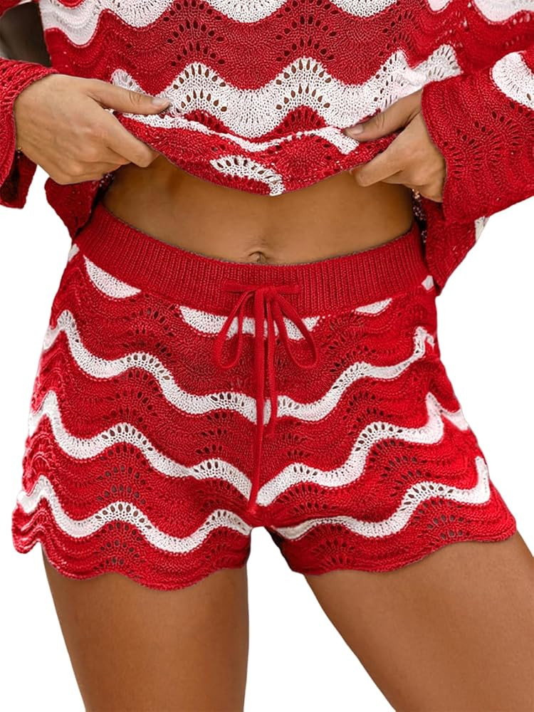 CUPSHE Striped Cover Up Shorts for Women Drawstring Waist Knit Swimsuit Coverup Beach Shorts Casu... | Amazon (US)