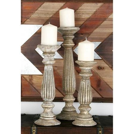 Decmode Wood Candleholder, Set of 3, White | Walmart (US)