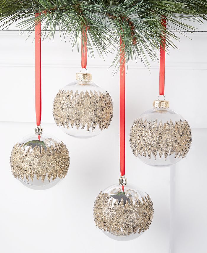 Holiday Lane Shine Bright Set of 4 Gold-Tone & Silver-Tone Decorated Ball Ornaments, Created for ... | Macys (US)