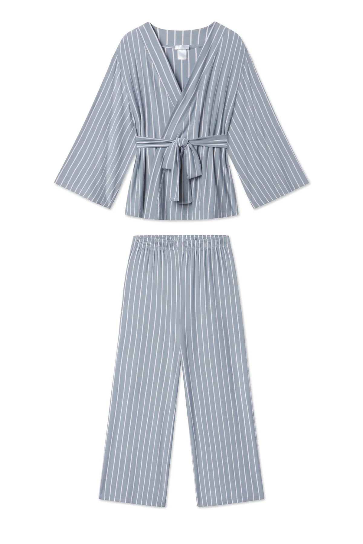 DreamModal Kimono Pajama Set in Dusty Blue Stripe | Lake Pajamas