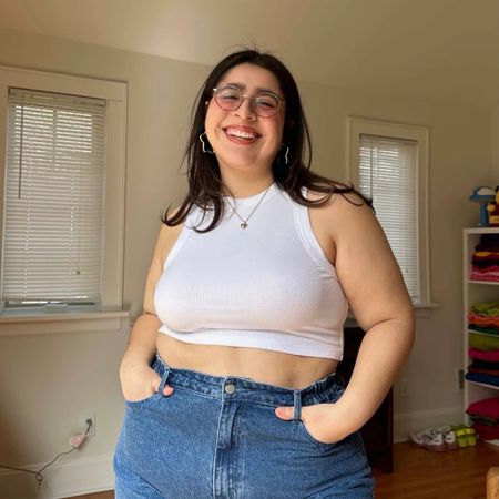 The NEW Shiny By Nature cropped tank top in Tofu 😍 so versatile and flattering!

Midsize fashion, plus size fashion, curvy style, curvy clothes, inclusive sizing brand, small business