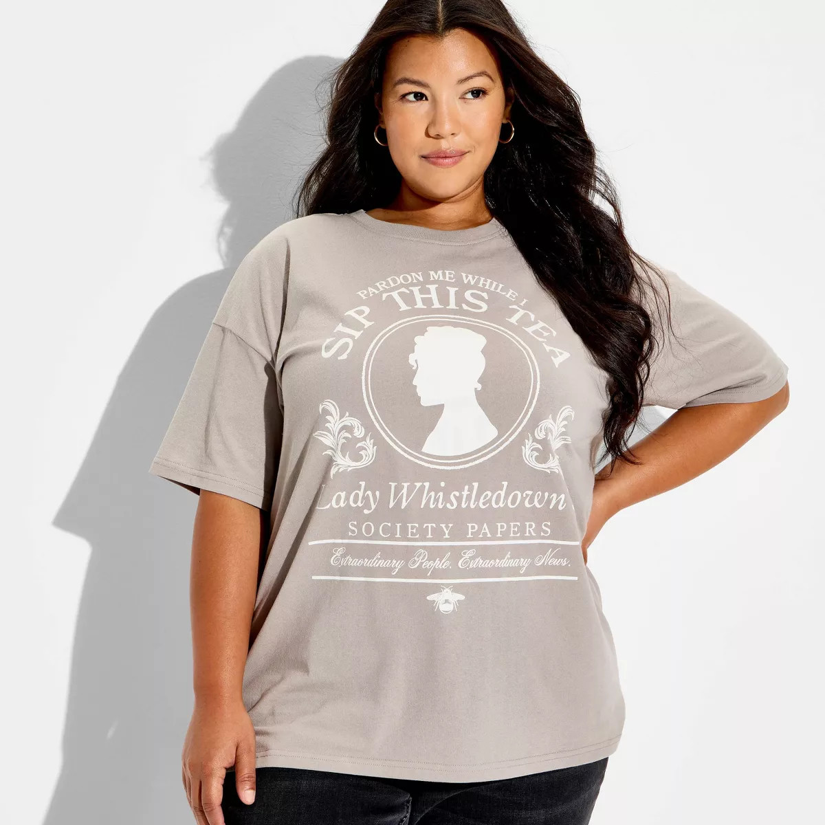 Women's Lady Whistledown Oversized Short Sleeve Graphic T-Shirt - Taupe | Target