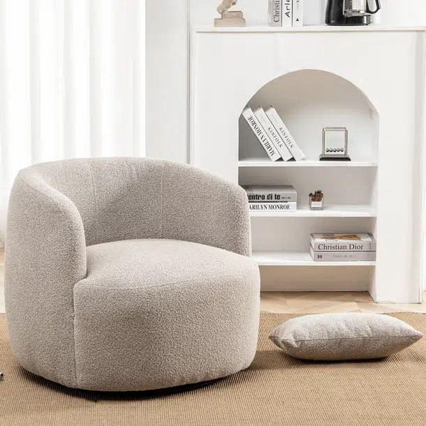 Arijit 34" Wide Boucle Upholstered Swivel Armchair | Wayfair North America