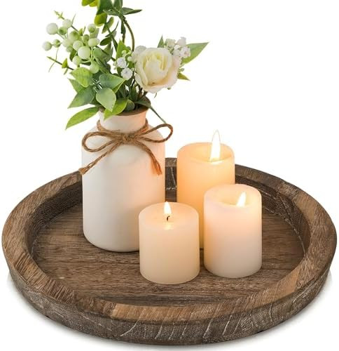 Hanobe Bandeja para portavelas: Plato redondo de madera decorativo para velas, centro de mesa de ... | Amazon (US)