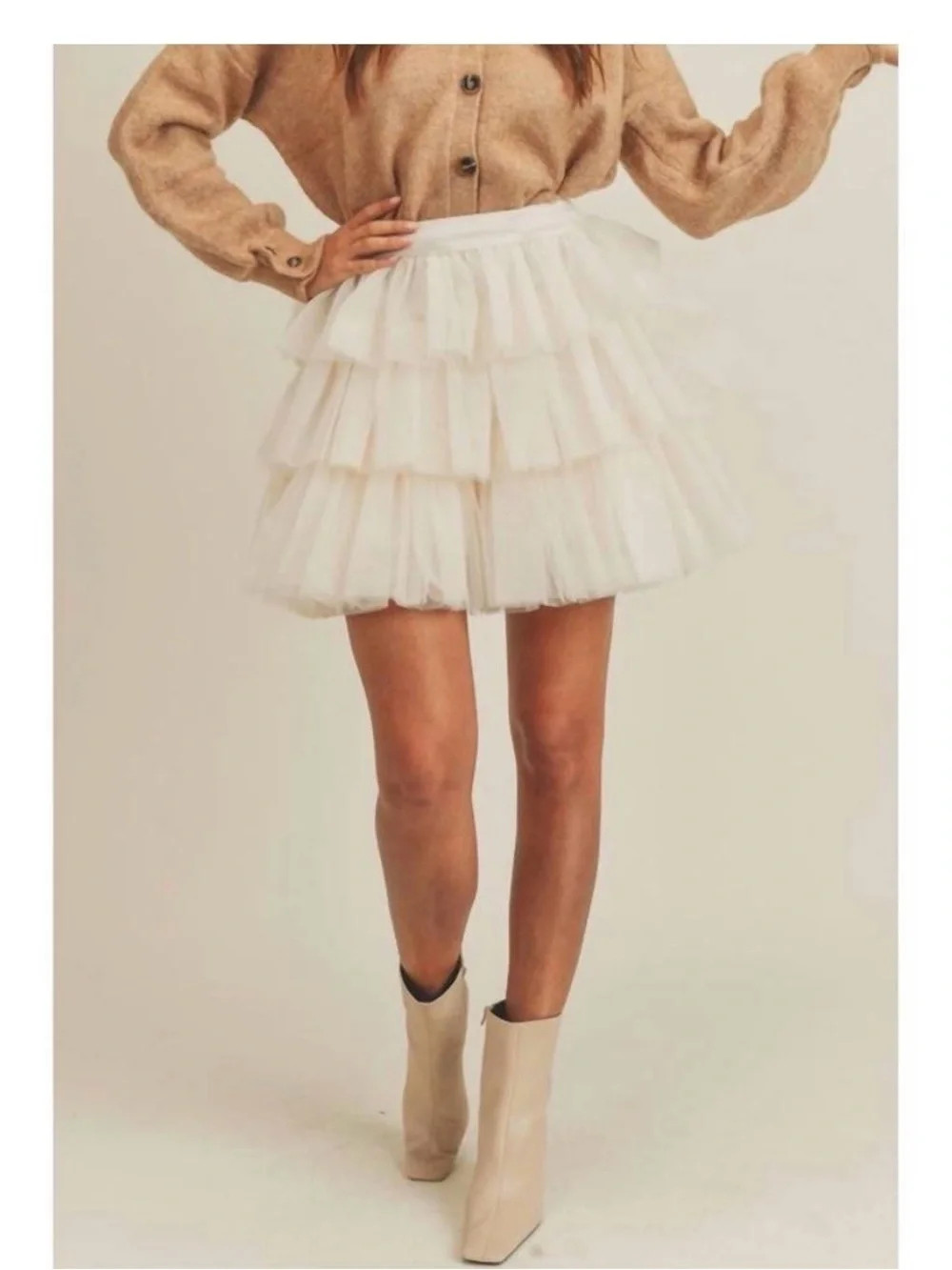 NWT Mable tulle tiered mini skirt cream bachelorette party size L | Poshmark