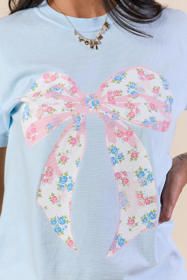 Floral Bow Chambray Graphic Tee SALE | Pink Lily