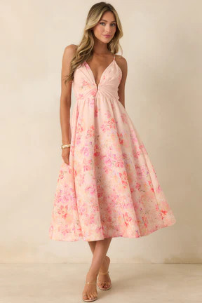 ASTR The Label Janna Pink Floral Midi Dress | Red Dress