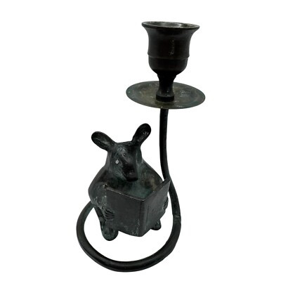 Vintage Iron Metal Mouse Reading a Book Candlestick Holder 6" Tall, Patina  | eBay | eBay US