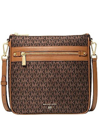 Michael Kors Jet Set Signature Logo Charm Large North South Nylon Contrast Trim Crossbody Bag - Brown/Acorn | Dillard's