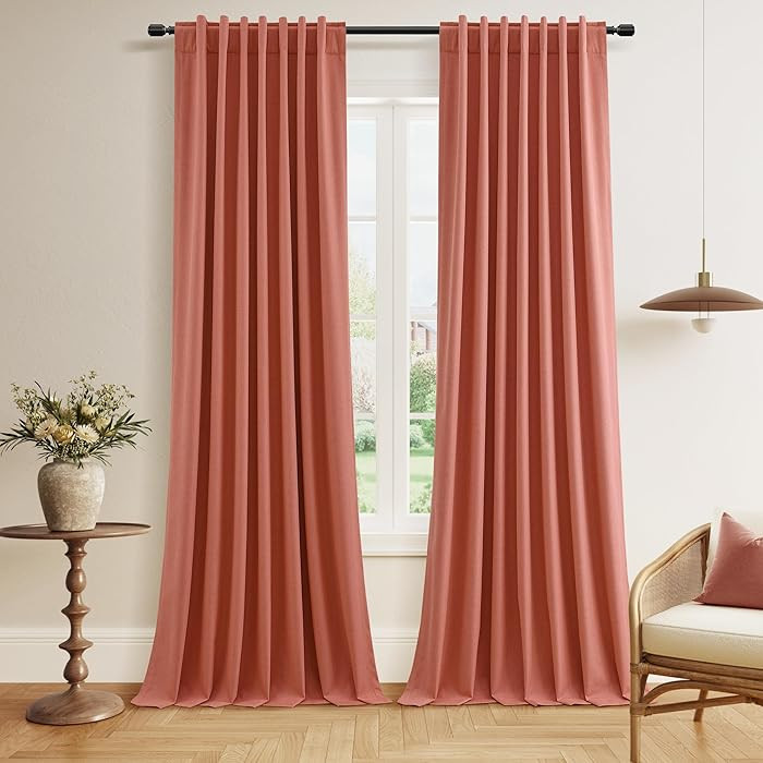 Guken Coral 100% Blackout Linen Curtains 84 Inch Length 2 Panels Set for Living Room Bedroom Back... | Amazon (US)