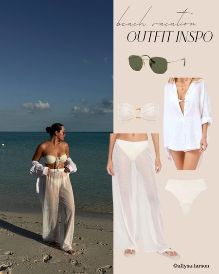 Beach vacation, outfit inspo, neutral bikini, white button down, beach pants

#LTKSeasonal #LTKswim #LTKstyletip