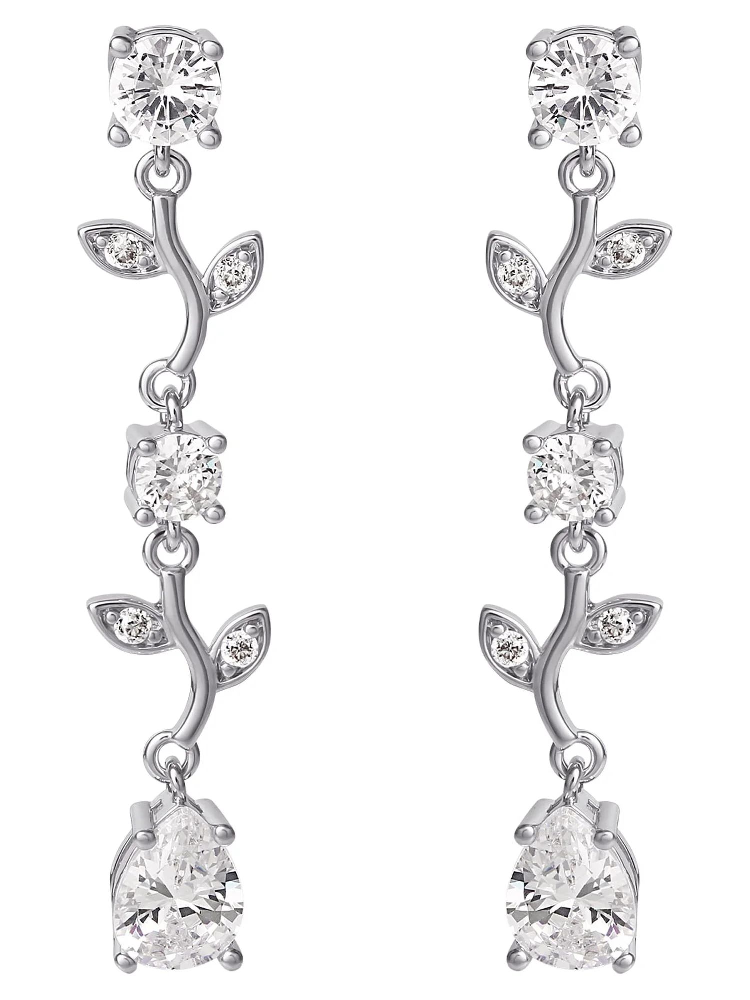 Believe by Brilliance Fine Silver Plated Cubic Zirconia Twig Dangle Earrings | Walmart (US)