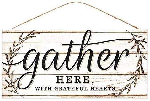 Gather With Grateful Hearts Sign - 12.5" x 6", Thanksgiving, Wreath | Walmart (US)