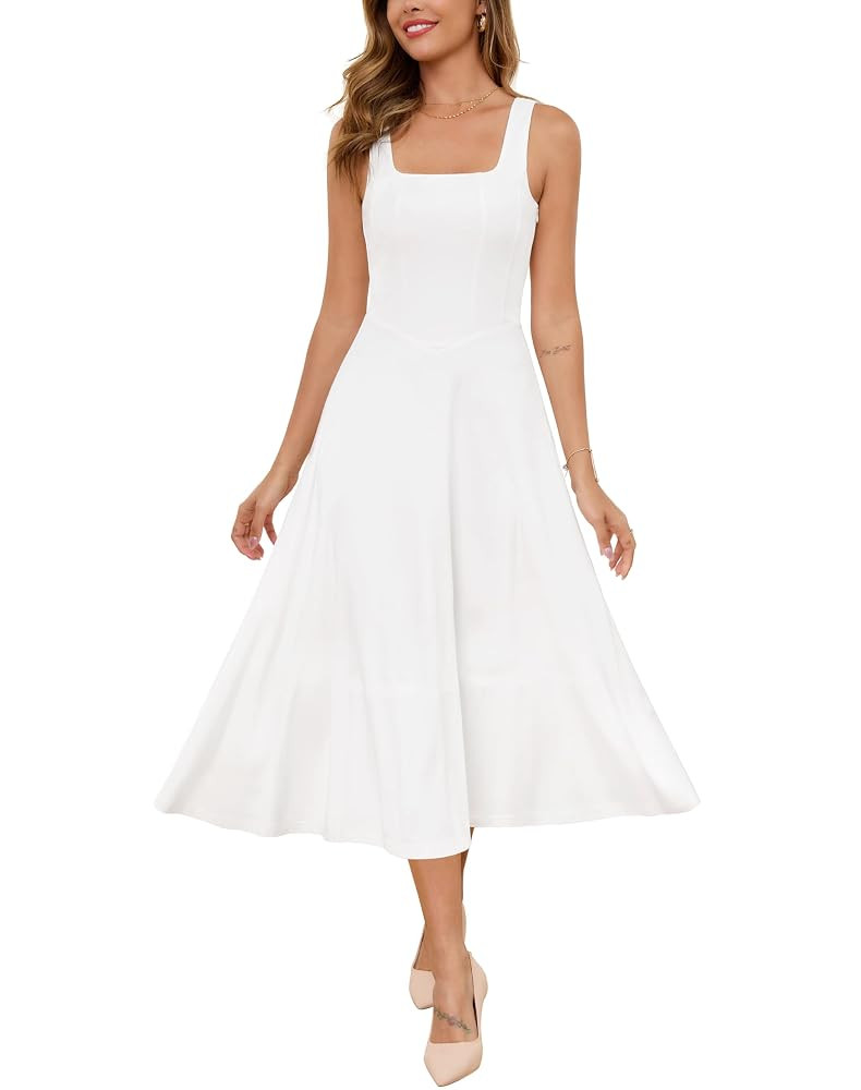 Zattcas Womens 2025 Spring Summer Square Neck Sleeveless Flowy Swing Midi Dress Wedding Guest Pro... | Amazon (US)