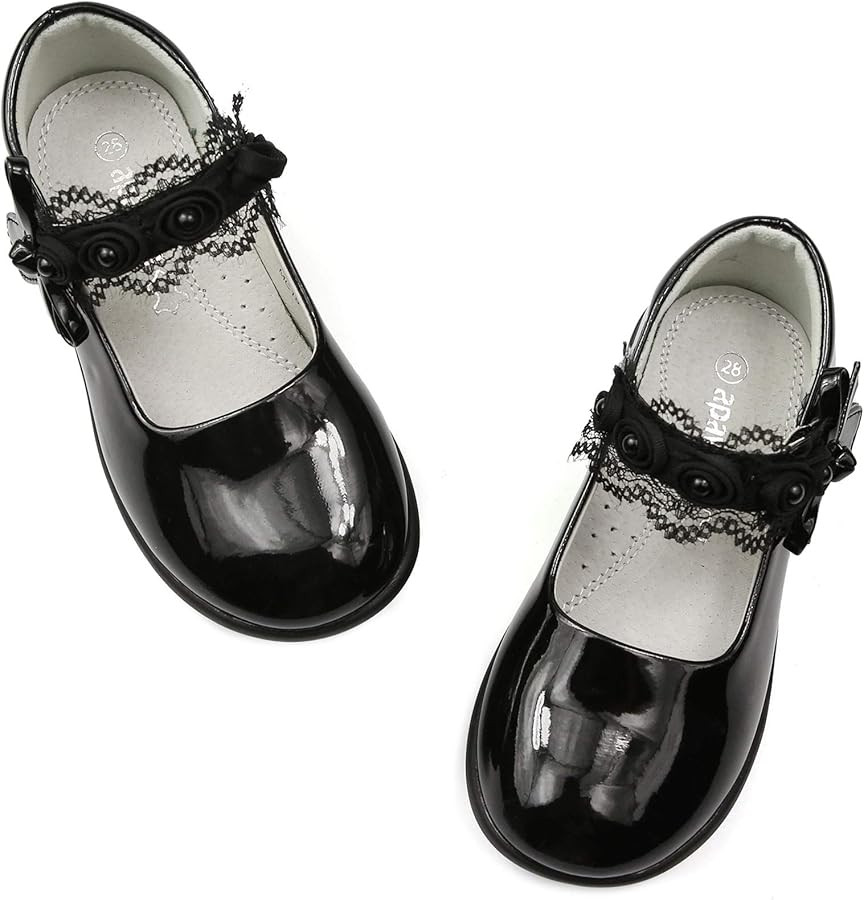 Girls Dress Shoes with Anti-scratch Leather Princess Party Girls Shoes White Pink and Black Schoo... | Amazon (US)