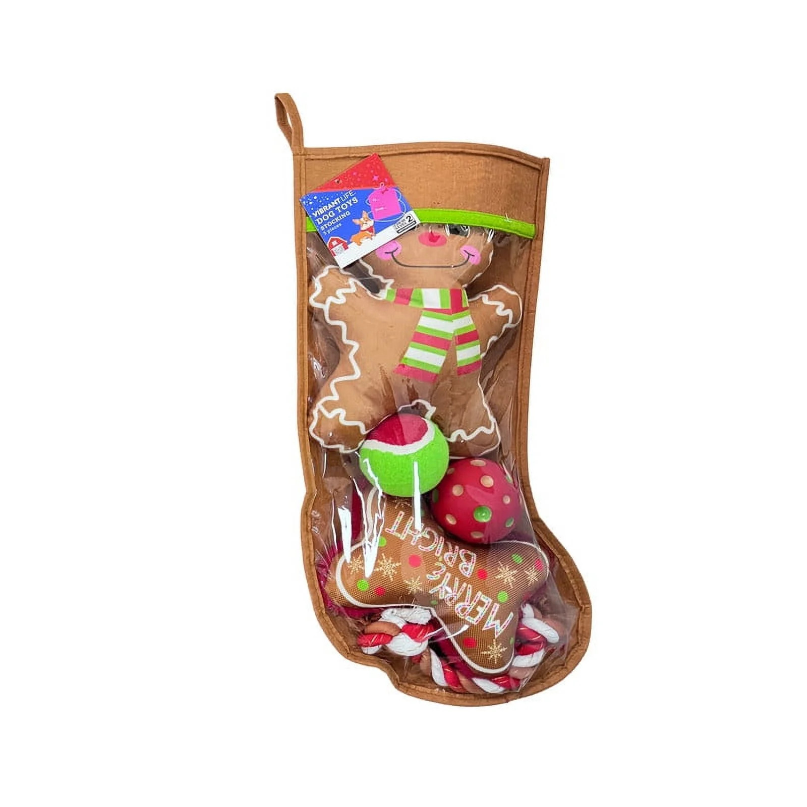 Vibrant Life Holiday 5-Piece Dog Toy Stocking Gift Set, Brown, Chew Level 2 | Walmart (US)