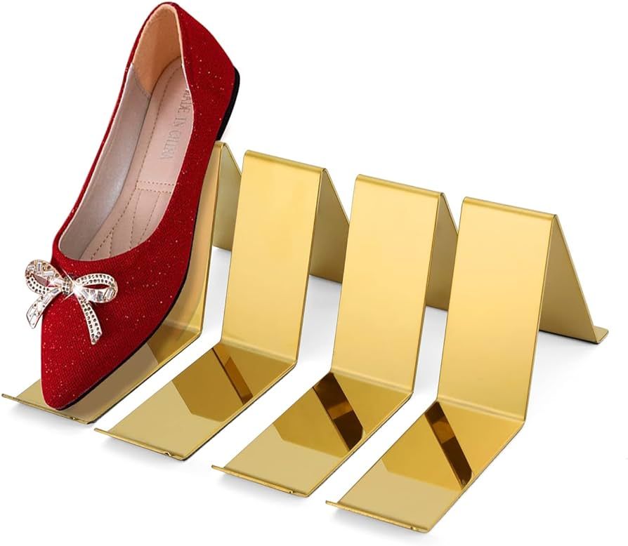4 Pcs Gold Shoe Display Stands Metal Sandal Display Stands High Heel Display Rack Holder for Shoe... | Amazon (US)