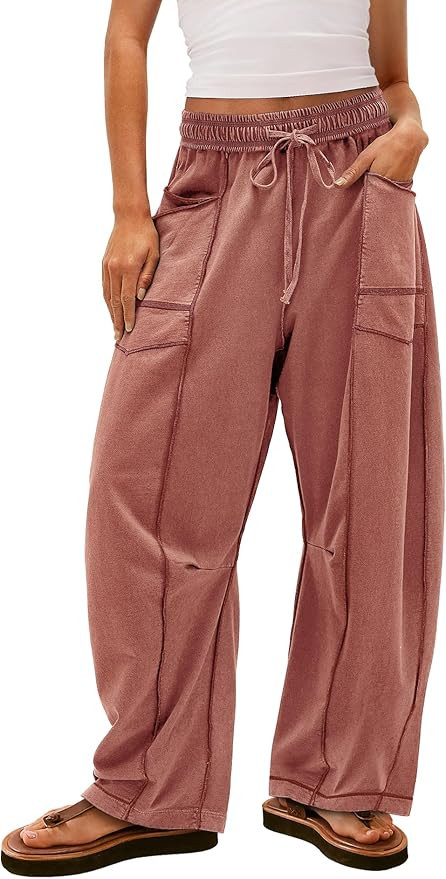 Yanekop Womens Baggy Wide Leg Pants Casual Summer Palazzo Pants Drawstring Waist Barrel Sweatpant... | Amazon (US)