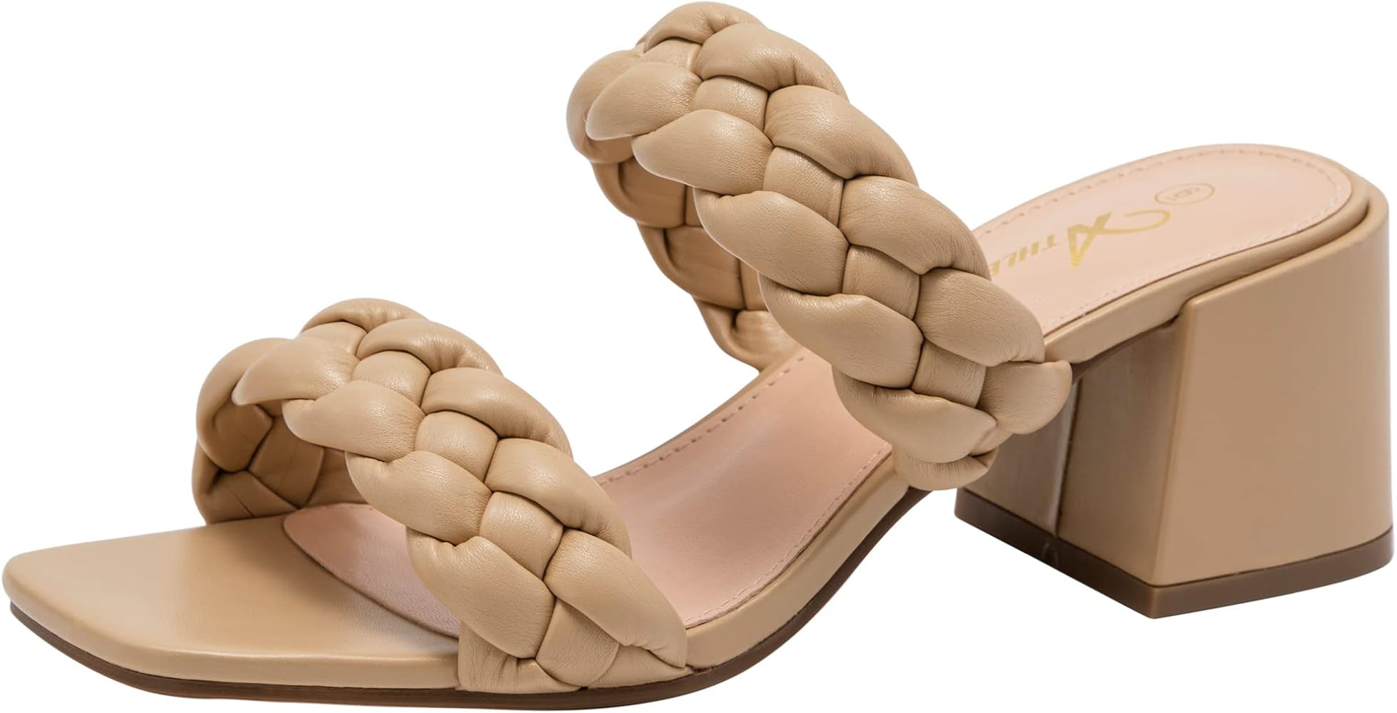 Athlefit Women's Braided Heeled Sandals Strappy Square Open Toe Heels Backless Mules Slip On Block H | Amazon (US)