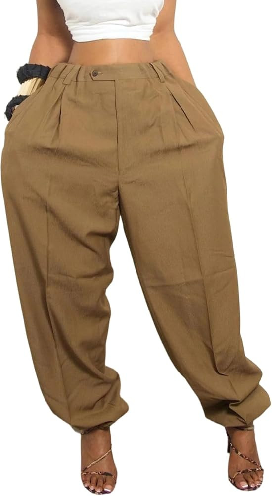 LKOUS Women's Hippie Harem Pants Casual Baggy Flowy Elastic Waist Parachute Pants with Pockets | Amazon (US)