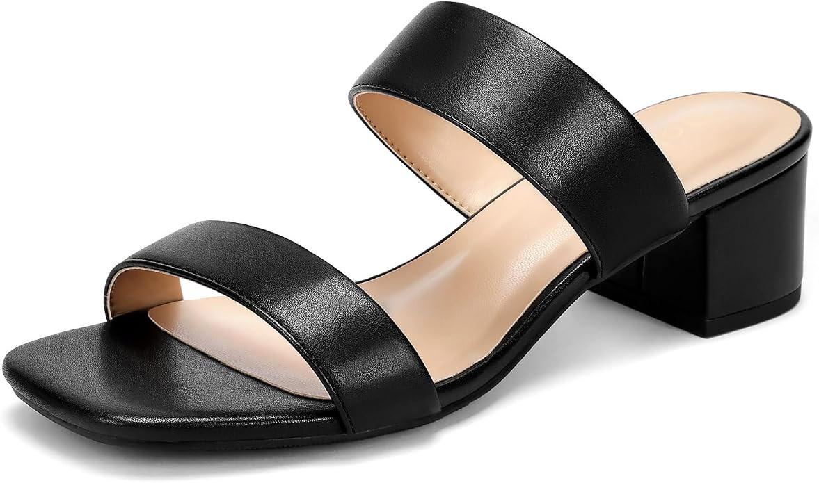 Women's Heeled Sandals Two Strap Square Open Toe Heels 2-Inch Chunky Sandals Dress Shoes Wide Fee... | Amazon (US)