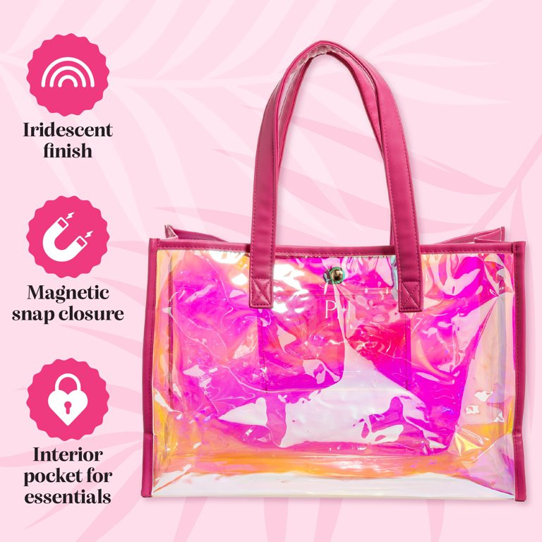 Paris Hilton Hot Pink Iridescent Tote Bag with Magnetic Snap & Interior Pocket, 15 x 10 x 5 inche... | Walmart (US)