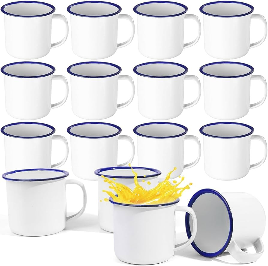 16 Pcs 4 oz Enamel Camping Coffee Mugs Mini Metal Mug with Handle Small White Enamel Mug Vintage ... | Amazon (US)