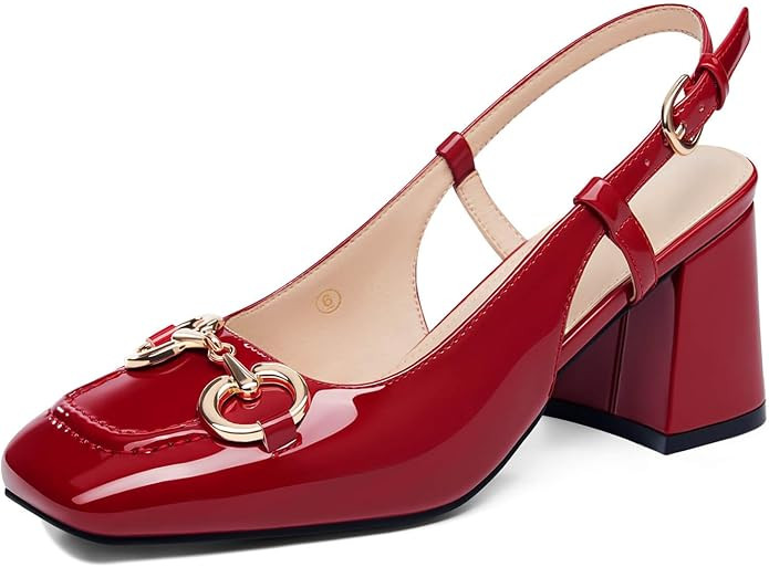 Womens Slingback Block Heels Closed Square Toe Dress Work Shoes Slip on Buckle Strap Business Pum... | Amazon (US)