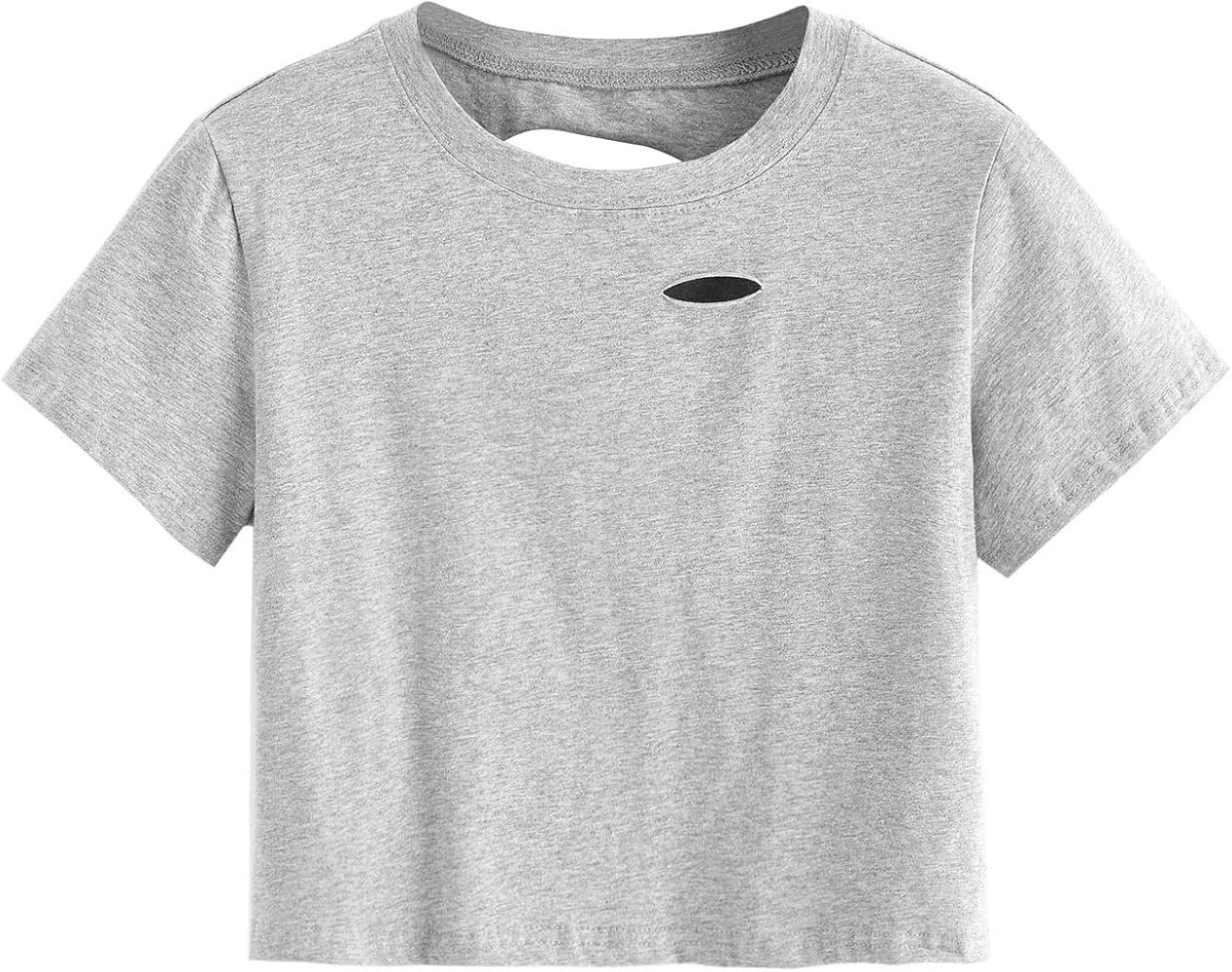 SweatyRocks Women's Summer Short Sleeve Tee Distressed Ripped Crop T-Shirt Tops | Amazon (US)