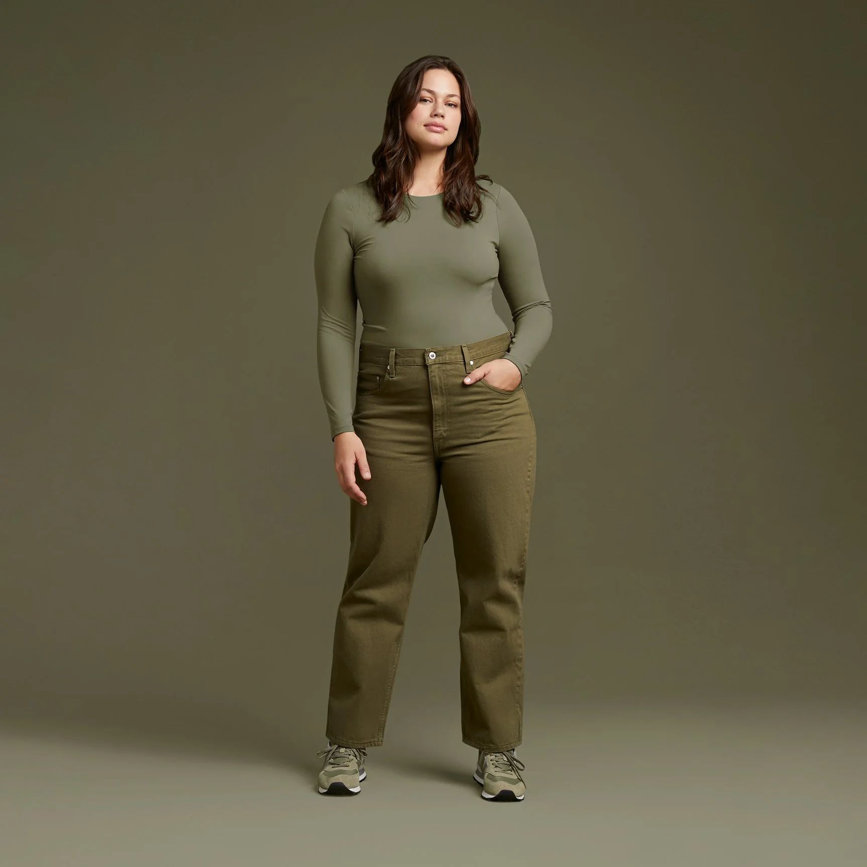Women's Seamless Long Sleeve Shirt - Dark Olive - nuuds | nuuds