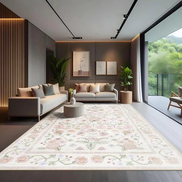 Large Oriental Floral Living Room Rug Washable Bedroom Rug Non-Slip Colorful Vintage Accent Floor... | Wayfair North America