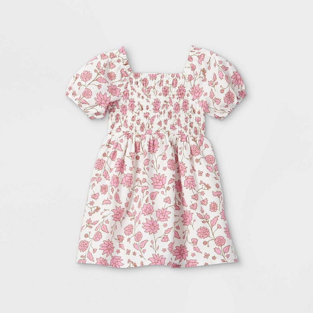 Toddler Girls' Floral Smocked Puff Sleeve Dress - Cat & Jack™ | Target