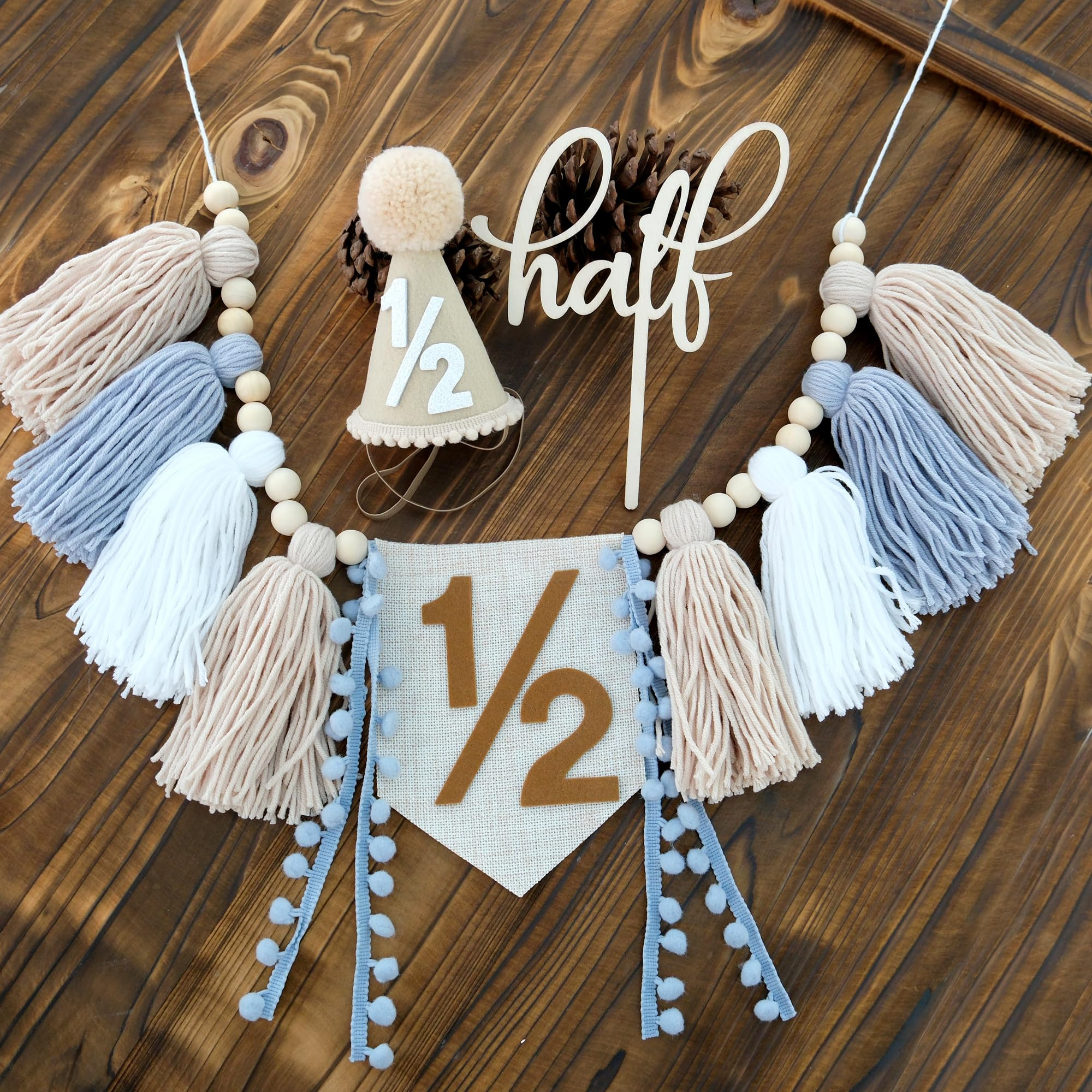 1/2 Birthday Boy Decorations,Half Way To One Baby Boy Decorations,6 Months Birthday Cone Hat Blue... | Amazon (US)