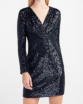 Sequin Wrap Front Sheath Dress | Express