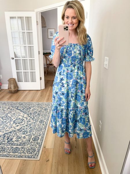 Hello Easter dress! The materials so very lightweight, flowy and doesn't wrinkle easily. It is smocked at the top with puff sleeves. Paired with blue heels but neutral or white would be great as well.

#LTKshoecrush #LTKstyletip #LTKfamily